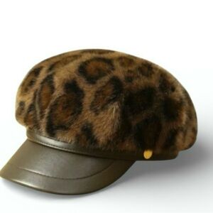 🔥🔥🆕Leopard Print Brown Faux Fur Cap